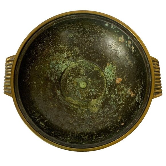 Vintage Dayagi Brass Enamel Lidded Dish Mosaic Rooster Handle Green Gold Israel - Picture 6 of 10